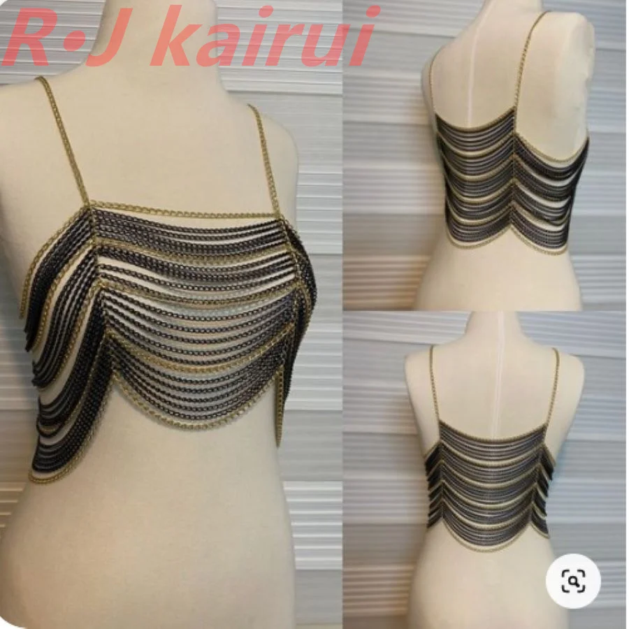 

Модная женская цепочка на шею ручной работы, золотисто-серые цепочки, цветные украшения на плечо, Холтер, маскарад, сценическая вечеринка, аксессуары для тела