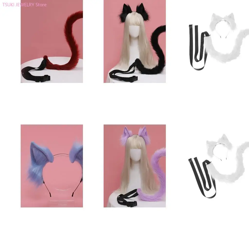 

62KE мультфильм ухо хвост набор маскарад Хэллоуин кошки косплей костюм для вечеринки уши волосы