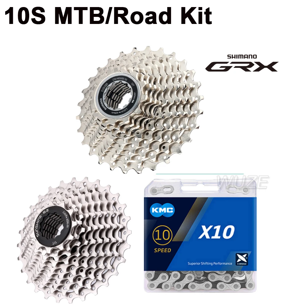 

Shimano GRX CS-HG500-10 25/28T and Sunshine 10S-25/28/32/36/40/42/46/50T MTB/Road Flywheel KMC X10 116L Chain/Cassette 10V Kit