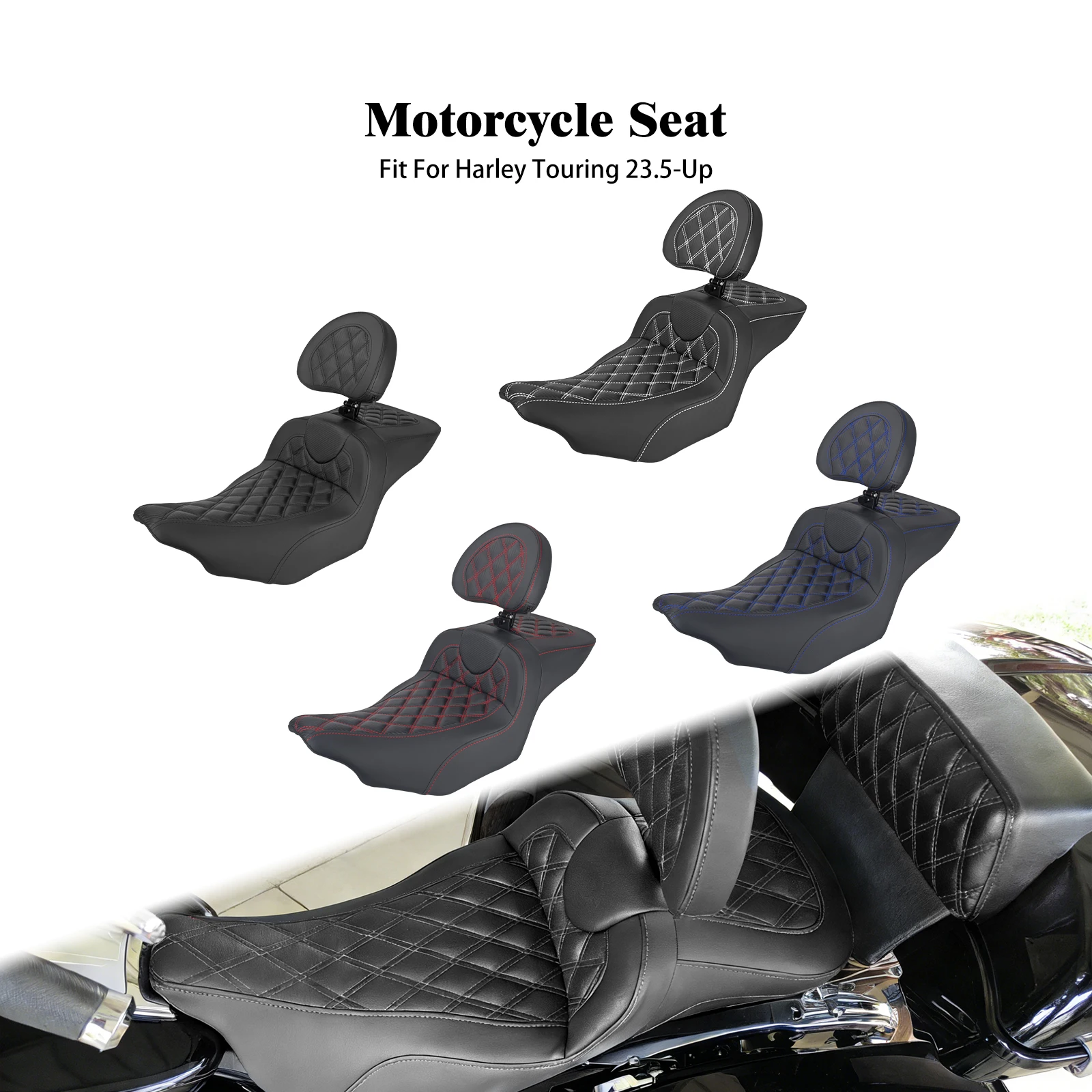 Motorcycle  Driver Passenger Seat With Backrest Cushion For Harley Touring Road Street Electra Glide FLHR 2023.5-Up Two Up Seat
