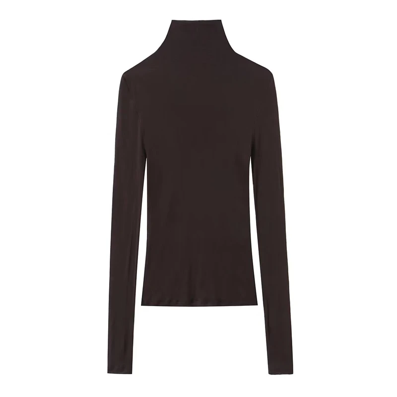 T-shirts à manches longues et col montant pour femmes – T-shirts basiques coupe ajustée en marron, violet, noir pour un usage quotidien et en couches