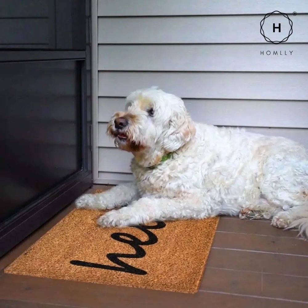 Homlly Hello Door Mat Natural Coir