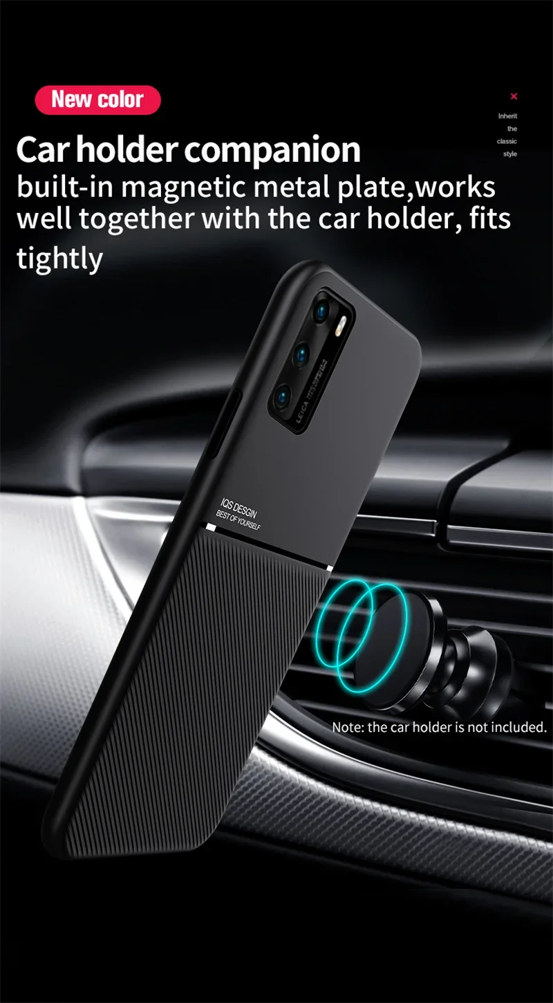 Luxury Leather Armor Case For Huawei P20 P30 P40 Lite Mate 20 30 40 Pro Plus P40Pro Matte Magnetic Holder Soft Silicone Covers