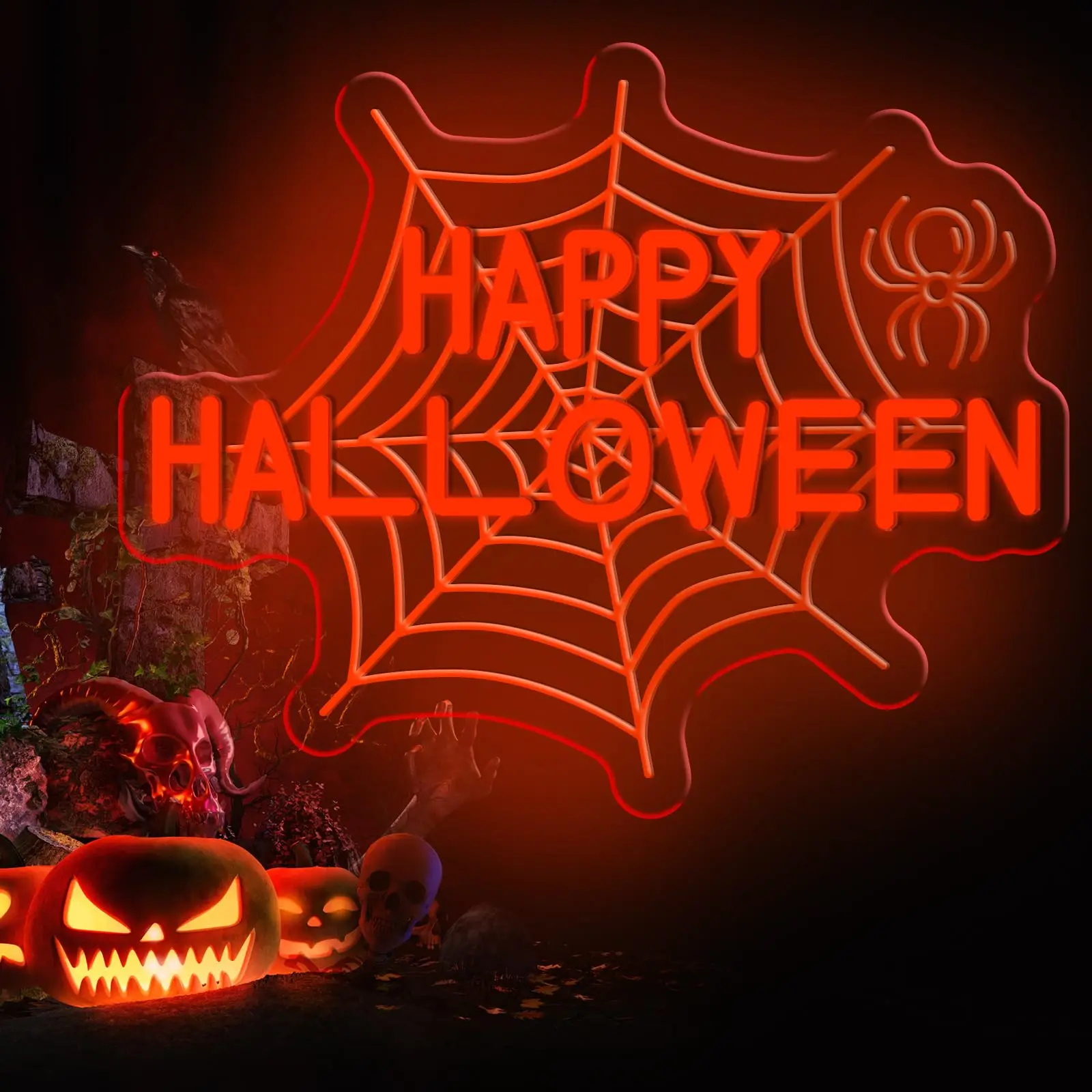 علامة الهالوين Spiderweb النيون الأحمر LED ضوء تسجيل جدار ديكور مع تصميم شبكة العنكبوت لحفلة الهالوين منزل مسكون ساحة الشرفة #1