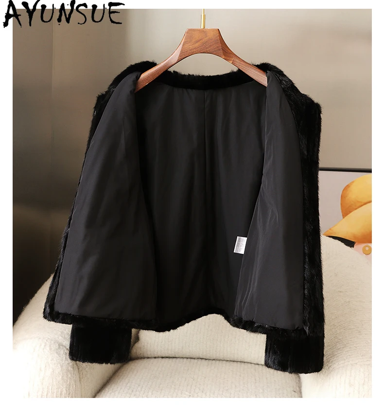 AYUNSUE Пальто из натурального норкового меха Женская одежда Роскошные пальто из натурального меха Женская новая верхняя одежда Зимняя куртка Шуба Женская женская норковая куртка