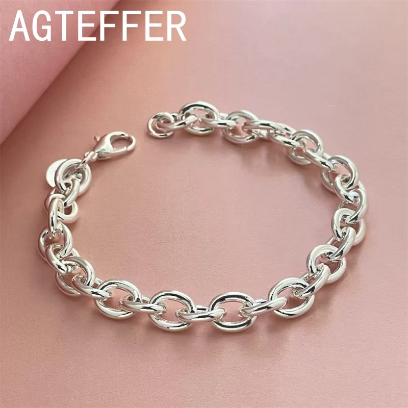 New 925 Sterling Silver Men's Bracelet Simple Hip Hop 8 Inches Chain For Women Charm Wedding Party Fashion Jewelry Bracelet