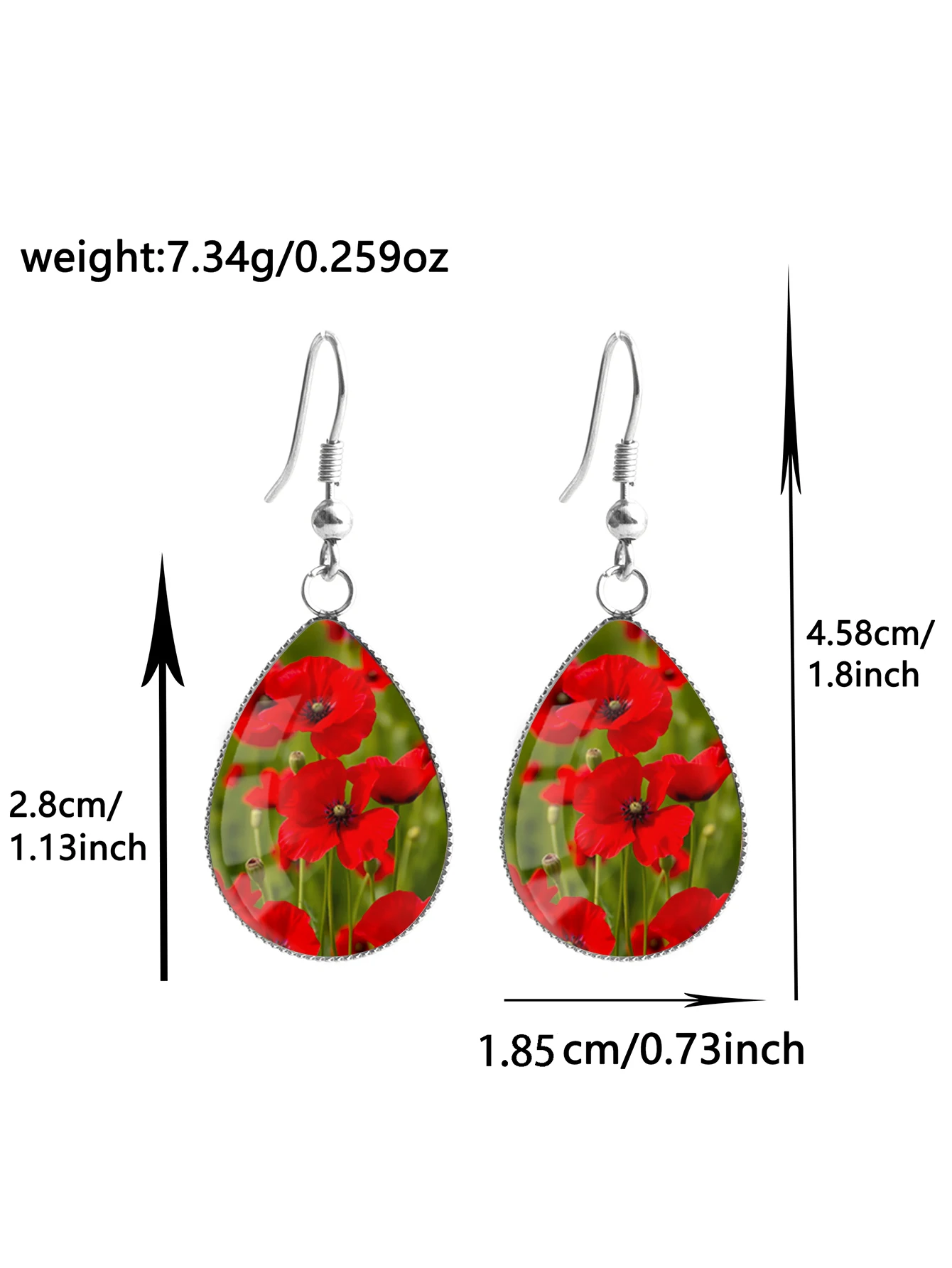 1 Pair of Valentine's Day Flower-Patterned Earrings with Convex Glass and 316 Stainless Steel Teardrop Ear Hooks, in a Retro and Simple Style Suitable for Women for Daily Gift-Giving and Wearing, Jewelry Earrings with an Elegant and Simple Style Suitable for Women for Everyday and Vacation Wear
