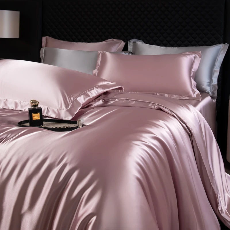 100% Silk 4pcs Bedding Set Natural Mulberry Silk Duvet Cover Set with 2pcs Pillowcase Solid Color Quilt Cover Pillow Case Luxury