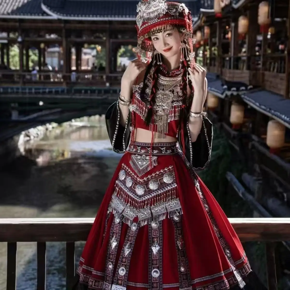 

Hmong Costume Women's National Style Miao Clothing Traditional Chinese Ethnic Minority Hanfu Travel Wedding Bride Outfits Hmong