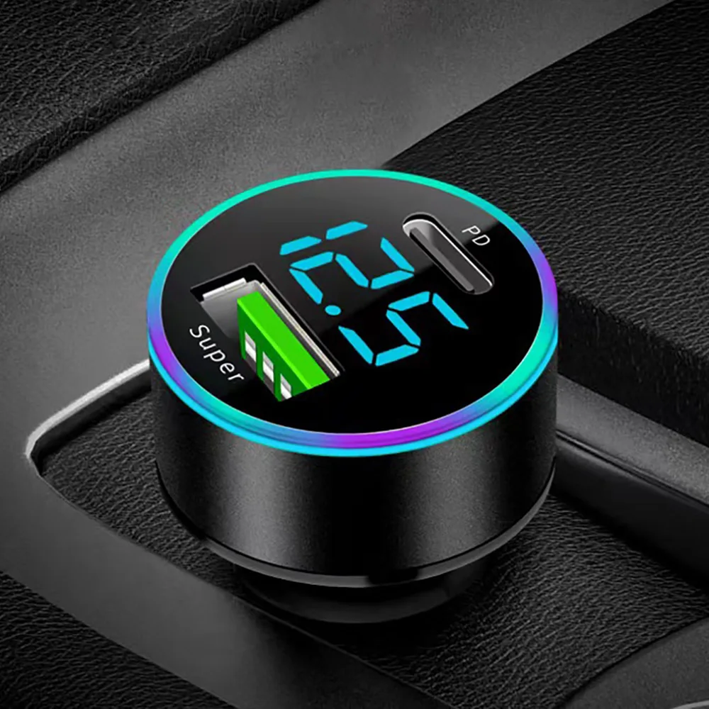 Car Charger Dual USB Ports Super Fast Charging with Digital Display Quick Charging Adapter For IPhone Samsung Xiaomi Huawei