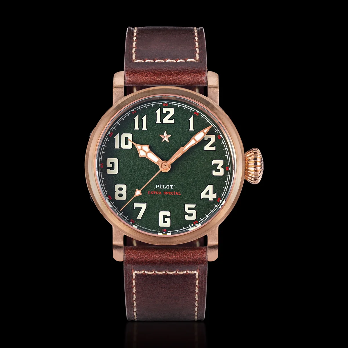 Skeleton Pilot Uhr CuSn8 Bronze Männer der Armbanduhr Tianjin ST2130 Automatische Bewegung BGW9 Luminous Sapphire Kristall Feste Fall