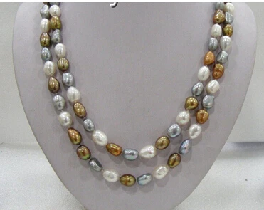 

Genuine luster 47" 8-9mm baroque white coffee gray natural cultured pearls necklac Factory Wholesale price Women Giftword Jew