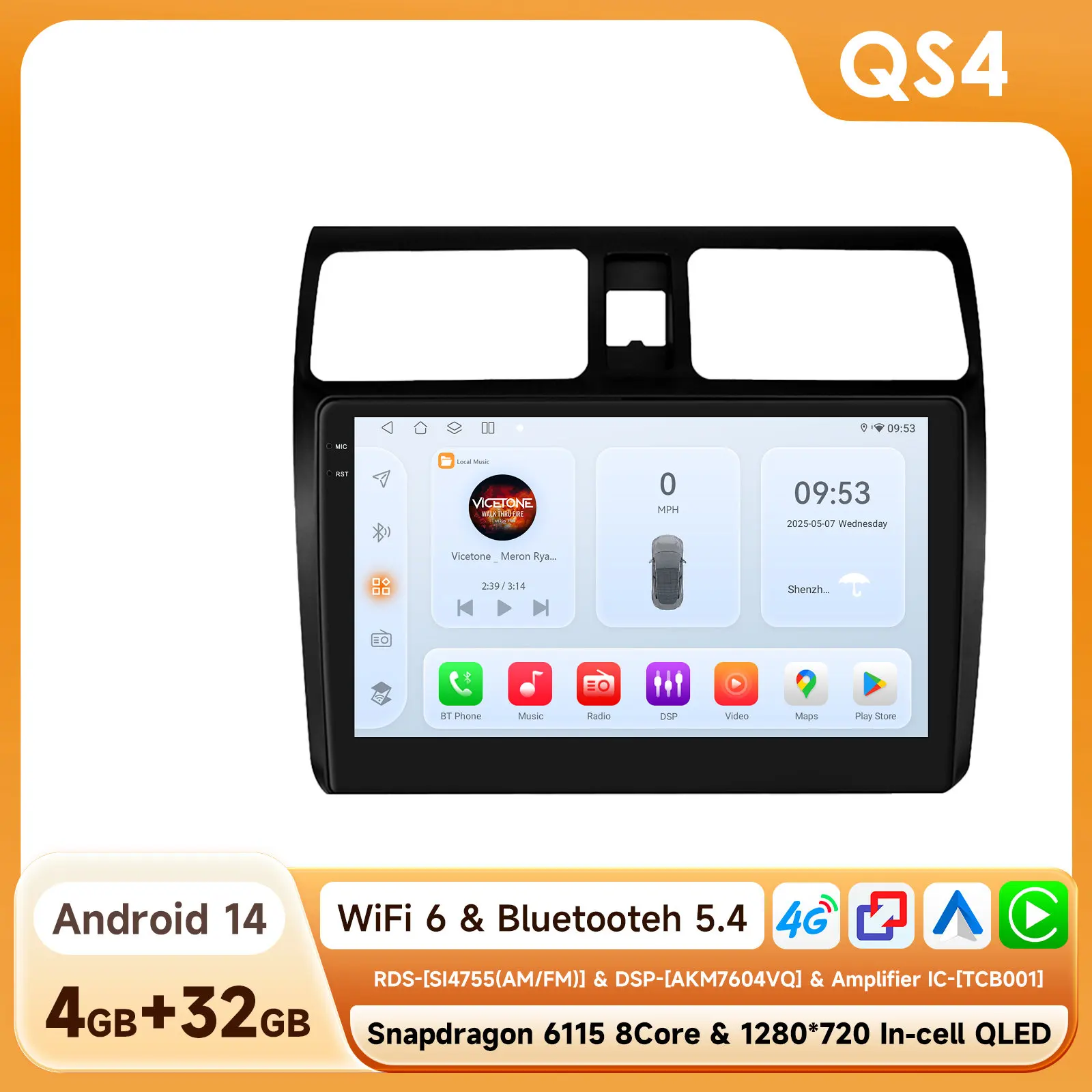 Hizpo 2din Android 14 Autoradio Voor Suzuki Swift 2005-2010 Multimidia Video Player Navigatie GPS 4G DSP CarPlay Octa Core RDS