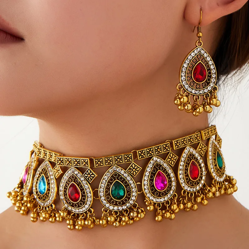 Vintage Ethnische Schmuck Halskette Für Frauen Strass Schmuck Sets Wather Tropfenförmige Halsketten Set Für Frauen Schmuck Geschenk