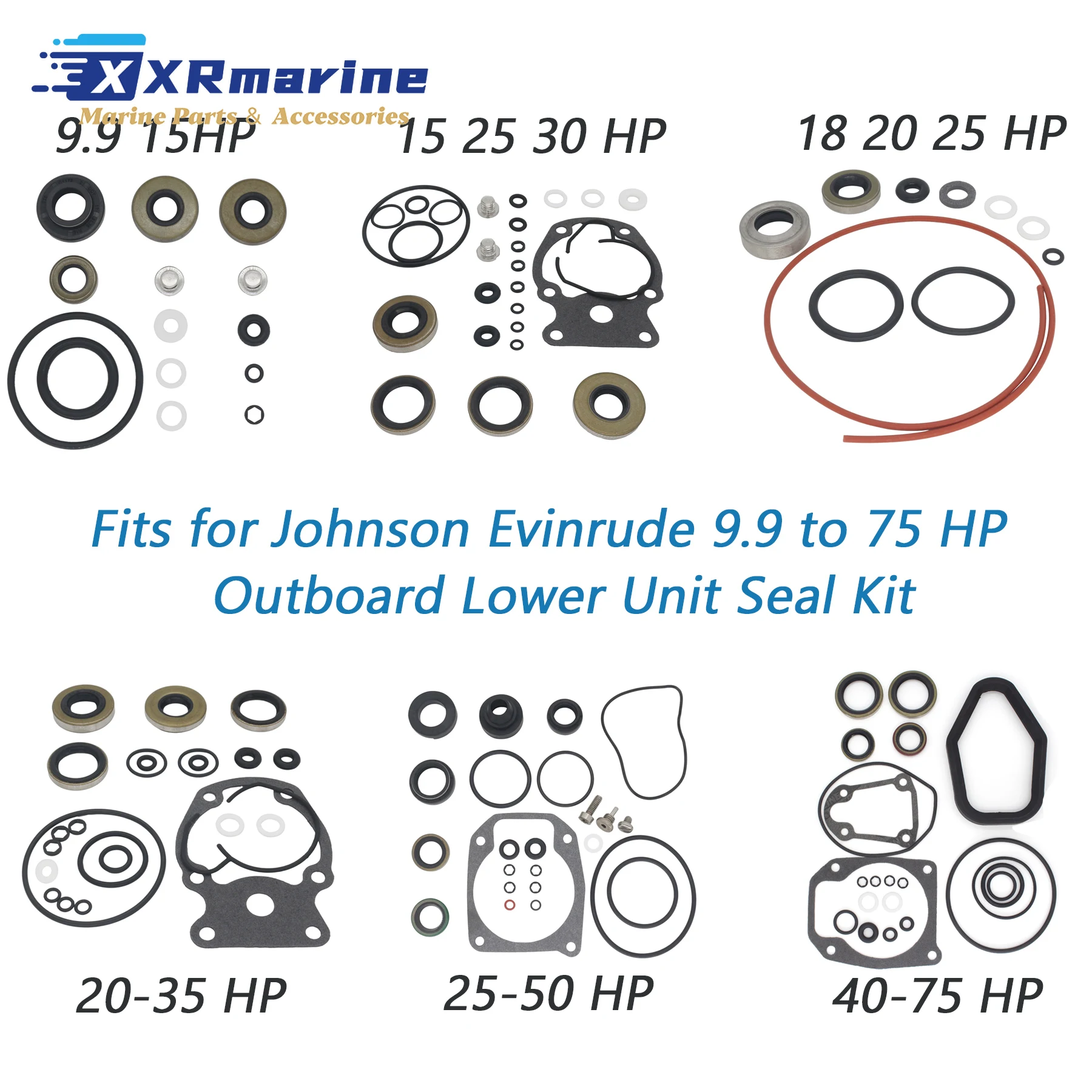 Outboard Lower Unit Seal Kit for Johnson Evinrude 9.9 15 18 20 25 30 35 40 48 50 55 60 65 70 75 HP Engines 396350 5007987