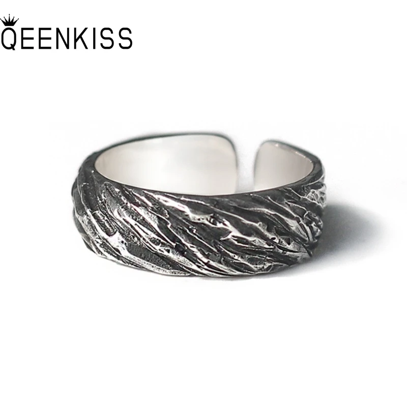 

QEENKISS 925 Sterling Silver Vintage Stone Rings for Women Men Birthday Wedding Party Christmas Girl Boy Couple Gifts RG7040