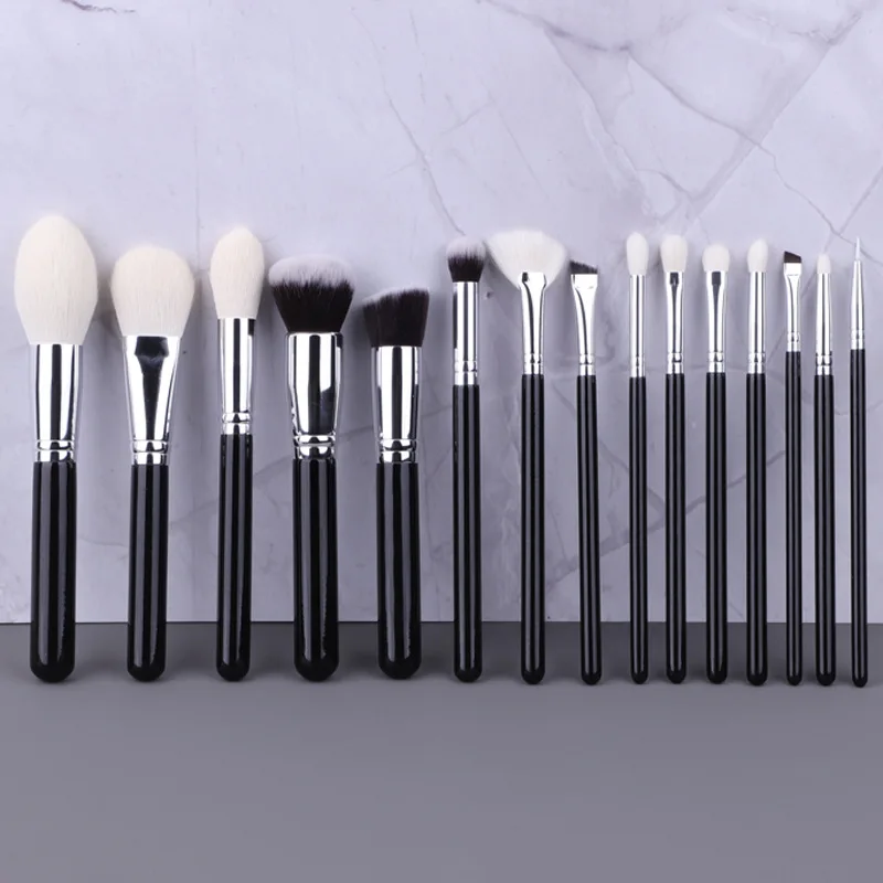 KLINA 15PCS Goat Hair Makeup Brushes Set Kit Gift For Women Professional Natural Make Up Cleaner Cosmetic Powder Eye Lip Tool