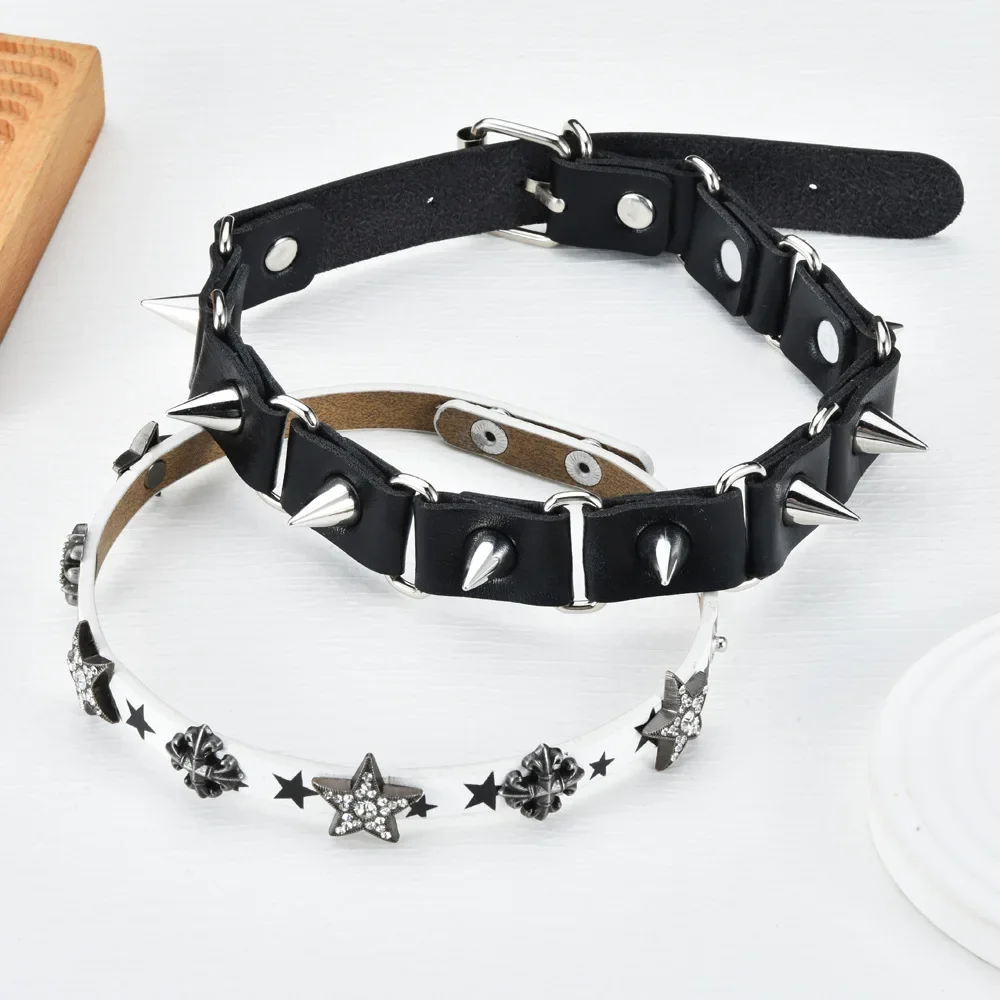 2025Niche design starlight small cross collar, hot girl patchwork leather rivets, Gothic punk neck collar