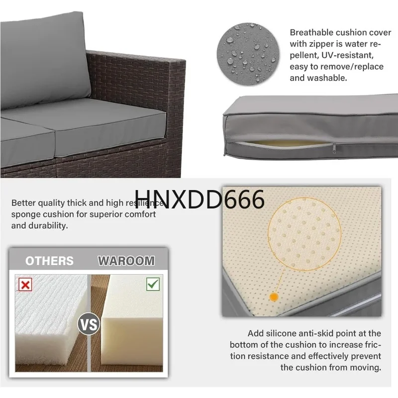 7-Piece Outdoor Patio Furniture Set - Brown Rattan Sectional Sofa Loveseat Conversation Set with Storage Bin