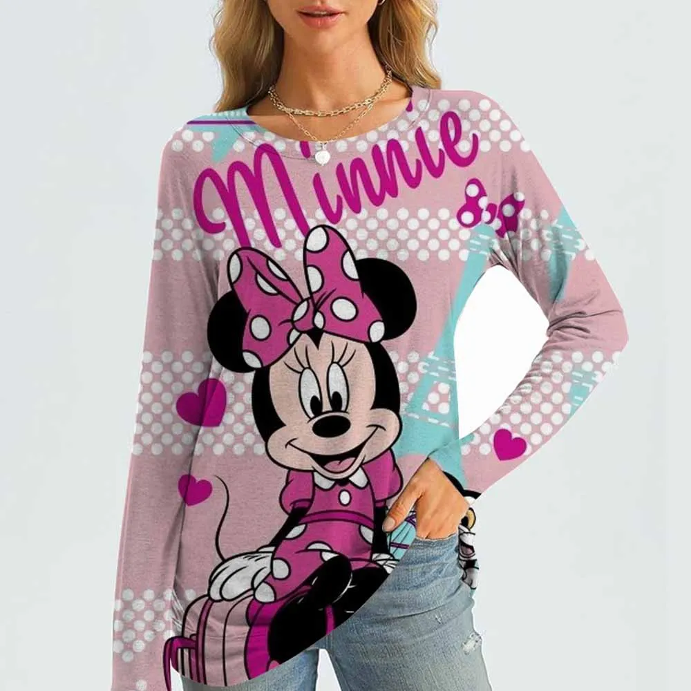 Moda feminina disney mickey mouse camisa de manga comprida solta casual streetwear topo moda feminina