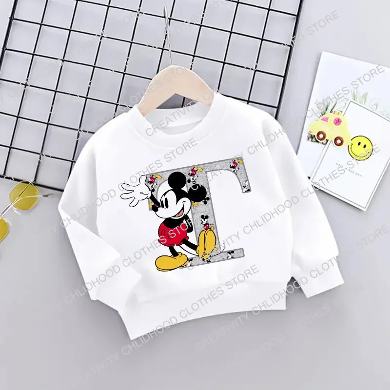 Mickey Children Sweatshirts New Letter A B C D Name Combination Clothes Kawaii Cartoons Pullover Girl Boy Kid Fashion Sportswear