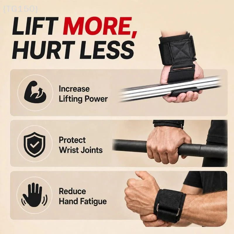 【TG150】Fitness Weight Lifting Hooks Wrist Straps Gym Training Grip Assist Support for Deadlift Pull‑Up【WT】