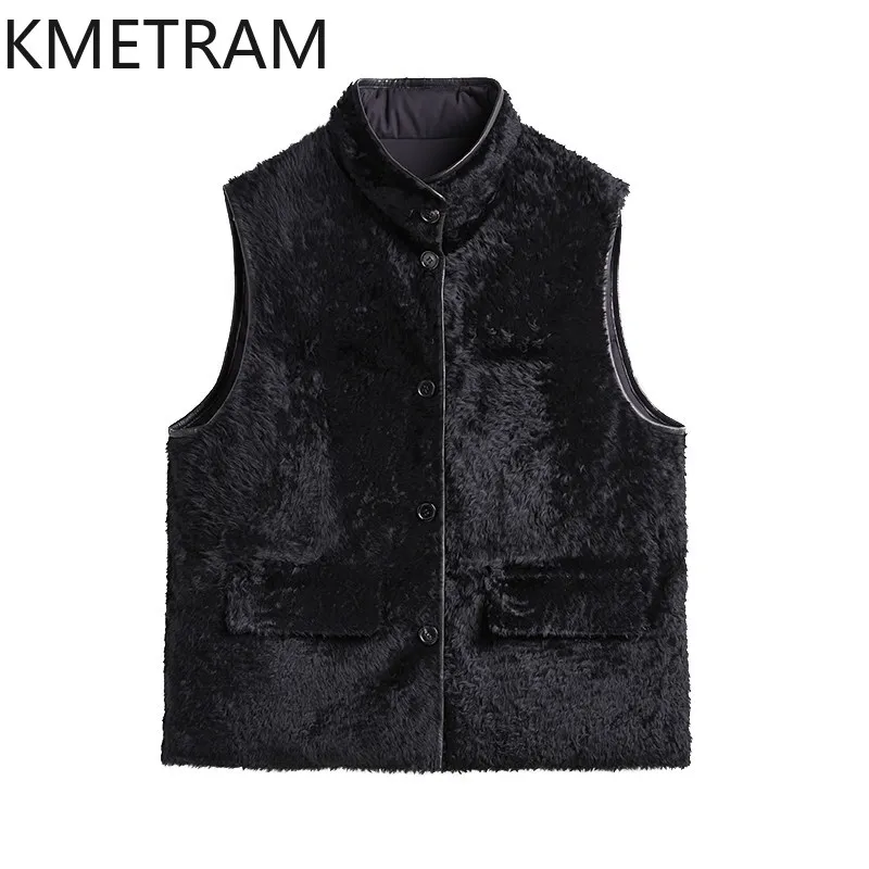 Chalecos de piel de oveja de la marca KMETRAM, estilo español, para mujer. Rellenos con 90 % de plumón de oca. Chalecos sin mangas, chaquetas de invierno para mujer.