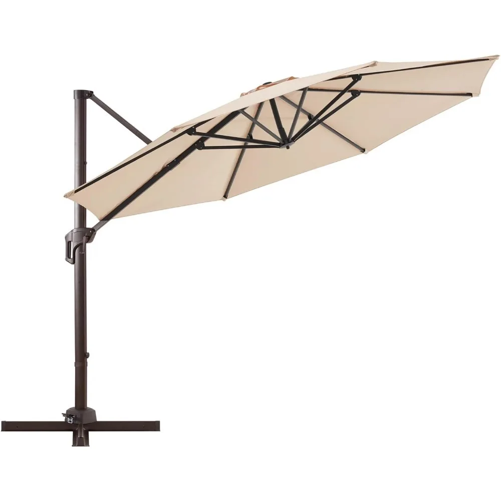 Parapluie en porte-à-faux pour l'extérieur, parapluie décalé avec tissu recyclé fondu de 36 mois, perche pour terrasse, piscine, jardin, beige