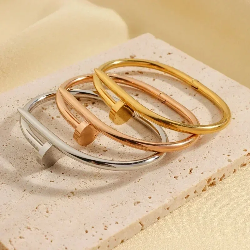 Stainless Streel Gold Silver Solid Metalic Bangle Cuff New Design Nail Fashion Women Teenager Girls Bracelet Jewelry Wristband