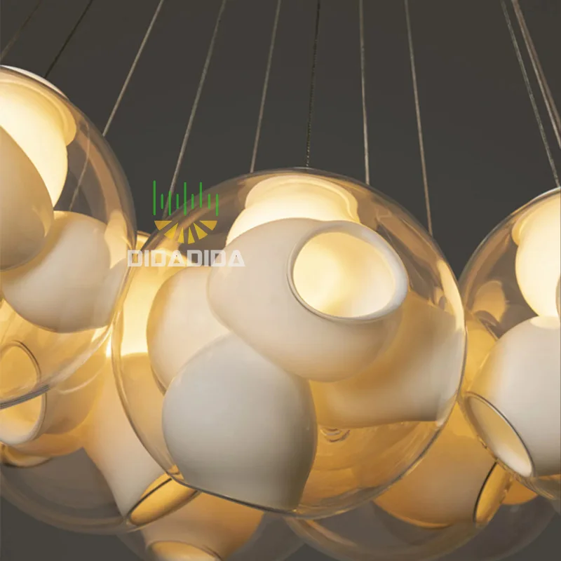 American-style LED eye-protecting glass chandelier, metallic lustre, dimmable, suitable for hotel and living room decoration