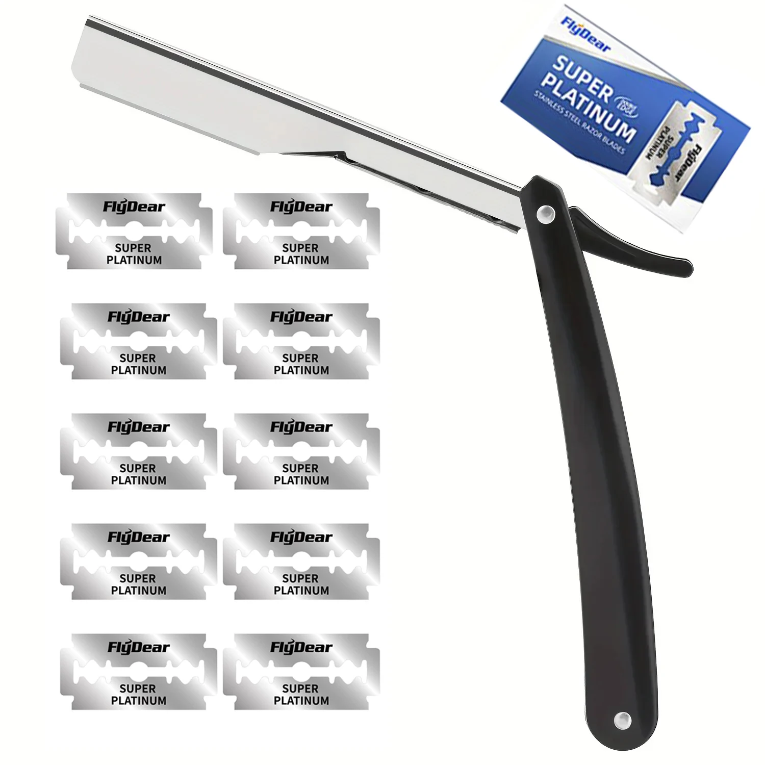 Stainless Steel Foldable Manual Razor | 10-Pack Replacement Blades | Men's Grooming Essential for Smooth & Close Shave