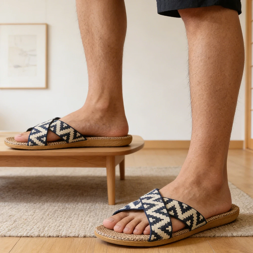 Men Slippers Lightweight Indoor Linen Slippers Antislip Home Shoes Summer Flat Sandals Casual Slippers Bedroom Slippers image 6