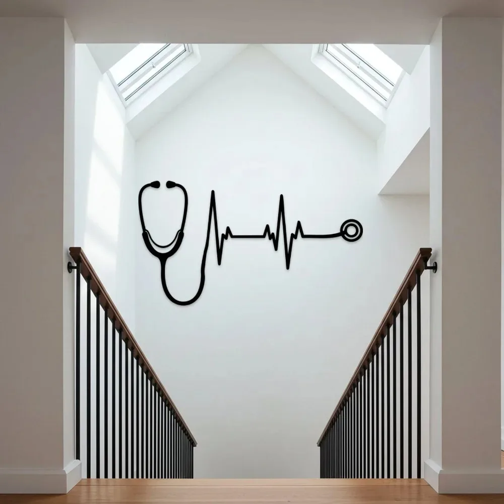 CIFBUY Heartbeat Stethoscope Iron Metal Wall Art, Medical Heartbeat Sign Hanging Decor & Nurse Doctor Office Hospital Gift