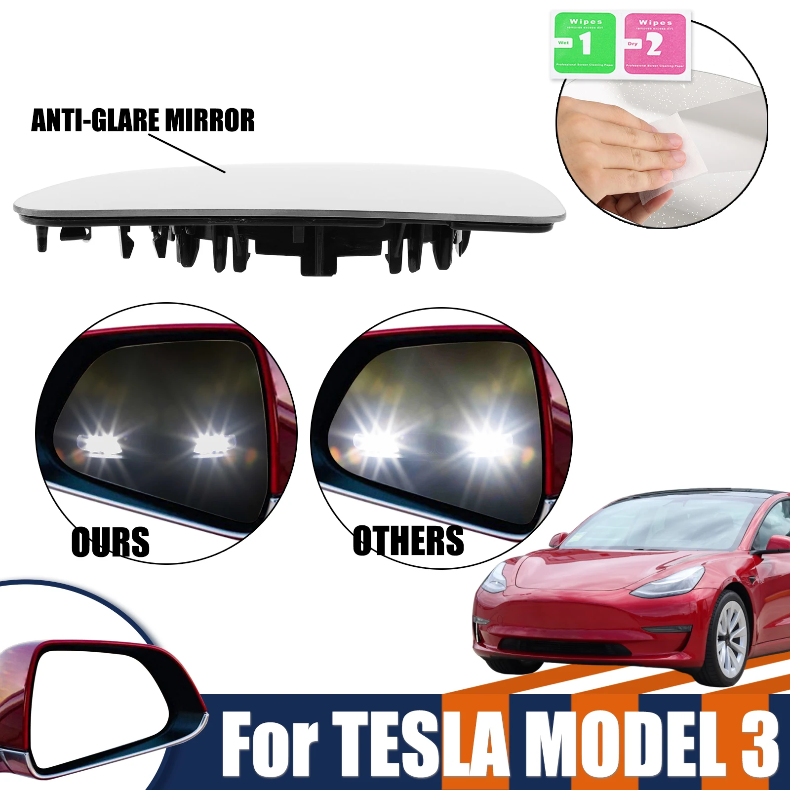 Left/Right Wide Angle Mirror Rearview Mirror Lens For Tesla Model 3 2017-2024 Assessory Heat Waterproof Anti Glare Large Vision