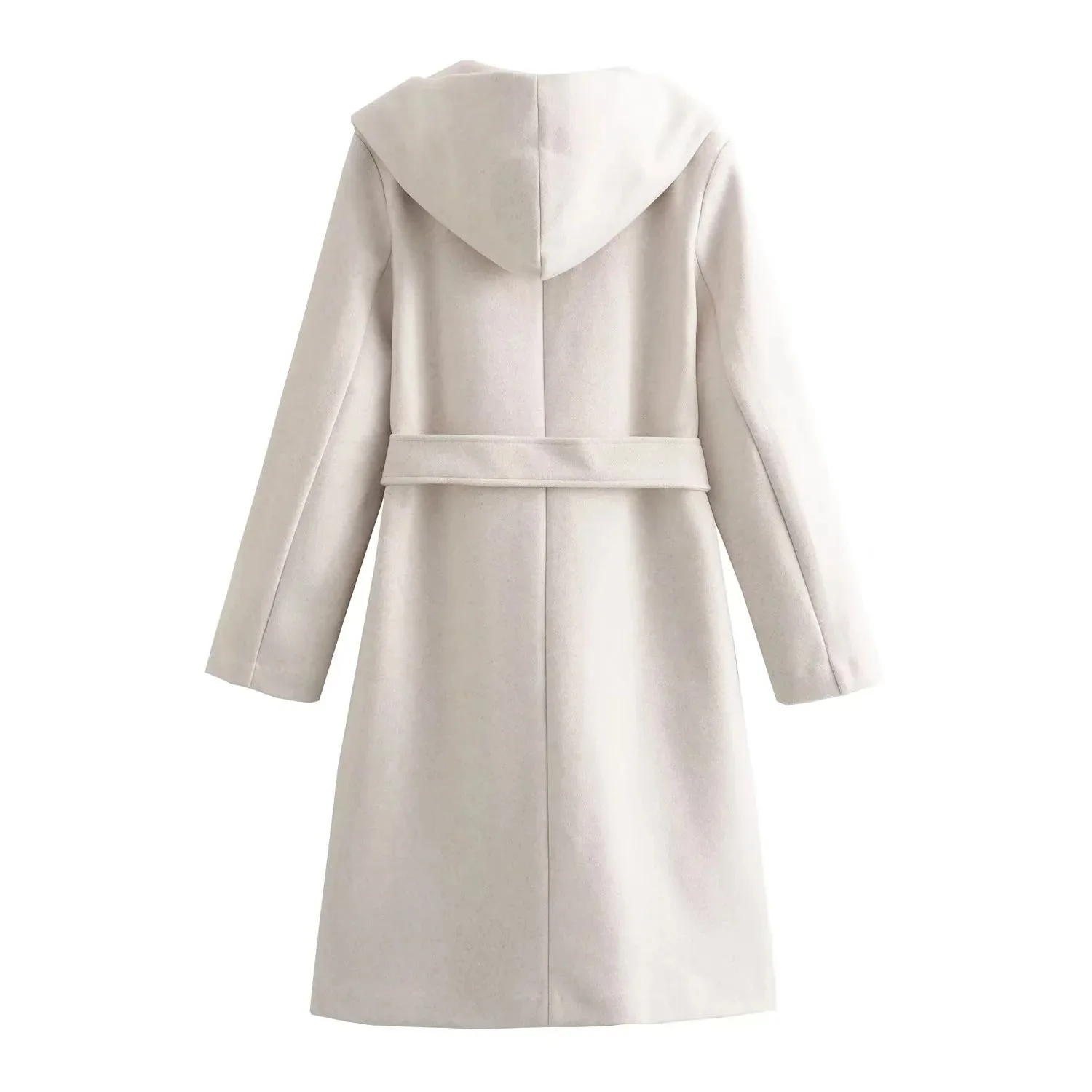 Women Woolen Trench Jacket Causal Outerwear Winter Hooded Lapel Collar Tide Bow Sashes Midi Long Coat Keep Warm Loose