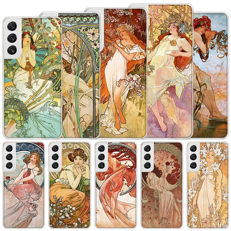 Alfons Mucha Primavera Soft Case For Samsung Galaxy M12 M21 M30S M31 M32 M51 M52 Phone Cover Note 8 9 10 + 20 Ultra J4 J6 Plus J