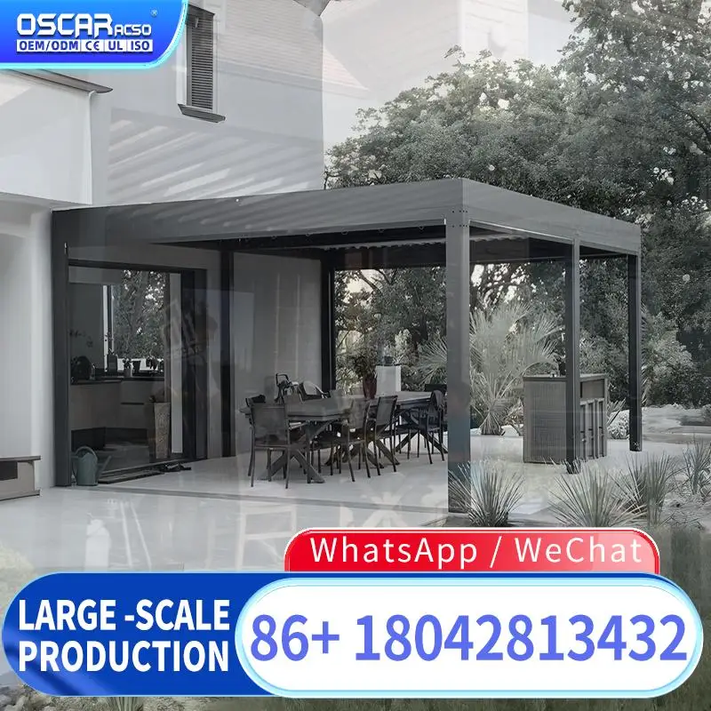 Outdoor Waterproof Motorized Adjustable Louvered Roof Aluminum Pavilion Gazebo Customized for US UK Backyard Garden Patio pergol