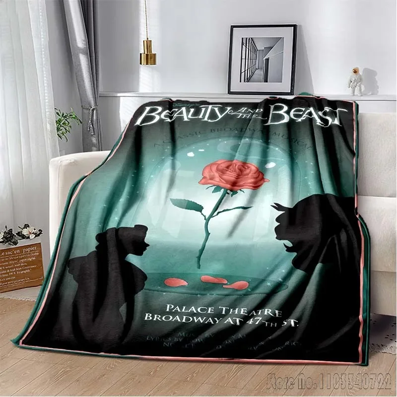  Cartoon Beauty and The Beast Room Warm Blanket Comfortable Soft Portable Travel Picnic Blanket Gift for Family or Friends