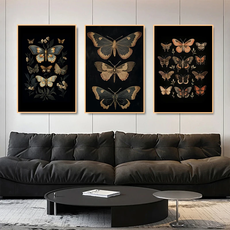 Vintage Dark Academia Moths Victorian Gothic Insect Illustration Art Posters Canvas Painting And Prints Picture Room Home Decor