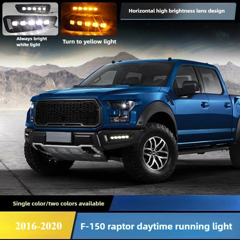 

2Pc DRL LED Daytime Running Lights For Ford Raptor SVT F150 2016 2017 2018 2019 2020 w/ Yellow Turn Signal Front Bumper Fog Lamp