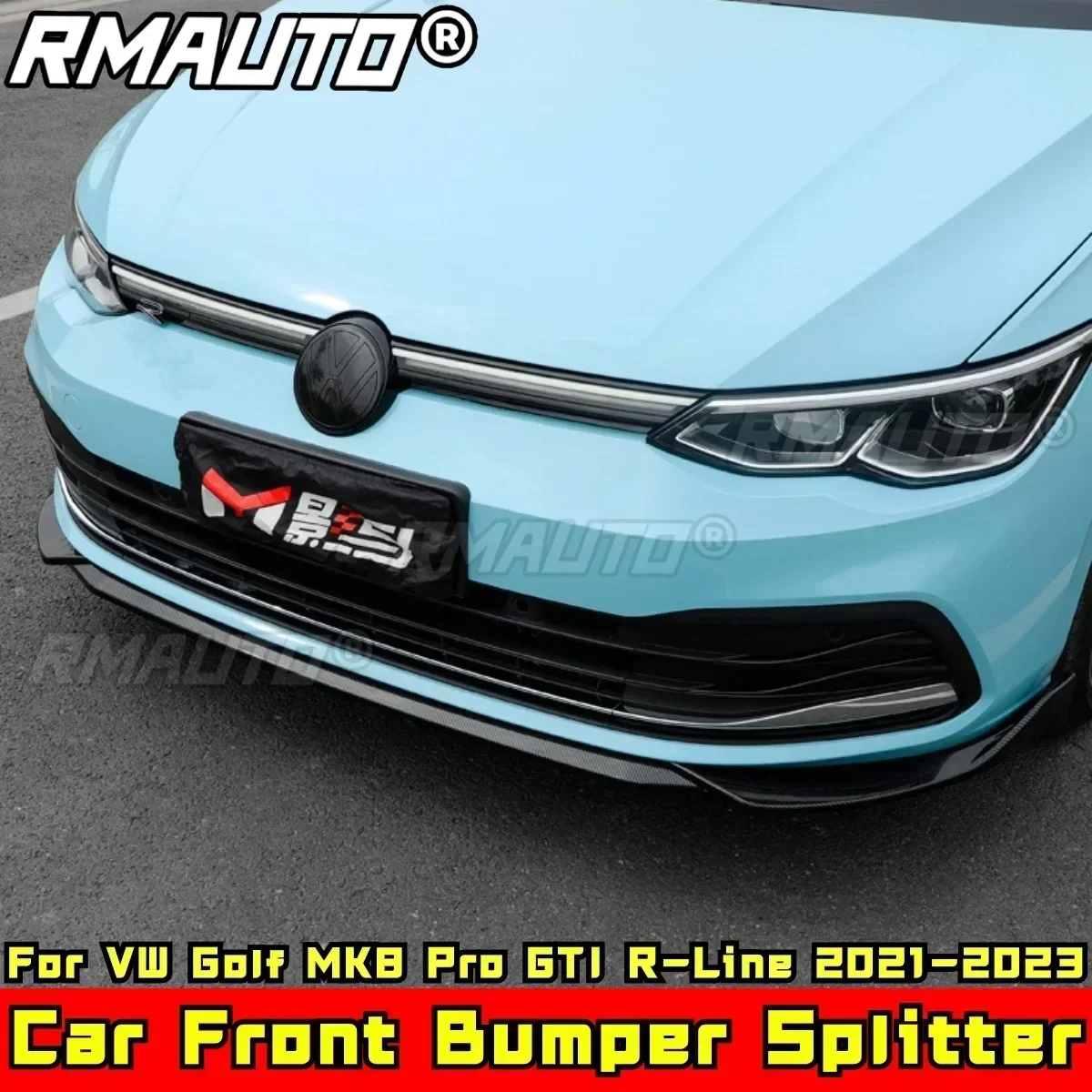 For VW Golf MK8 Pro GTI R-Line 2021-2023 Body Kit Front Bumper Apron Carbon Fiber Look Front Bumper Lip Car Accessories