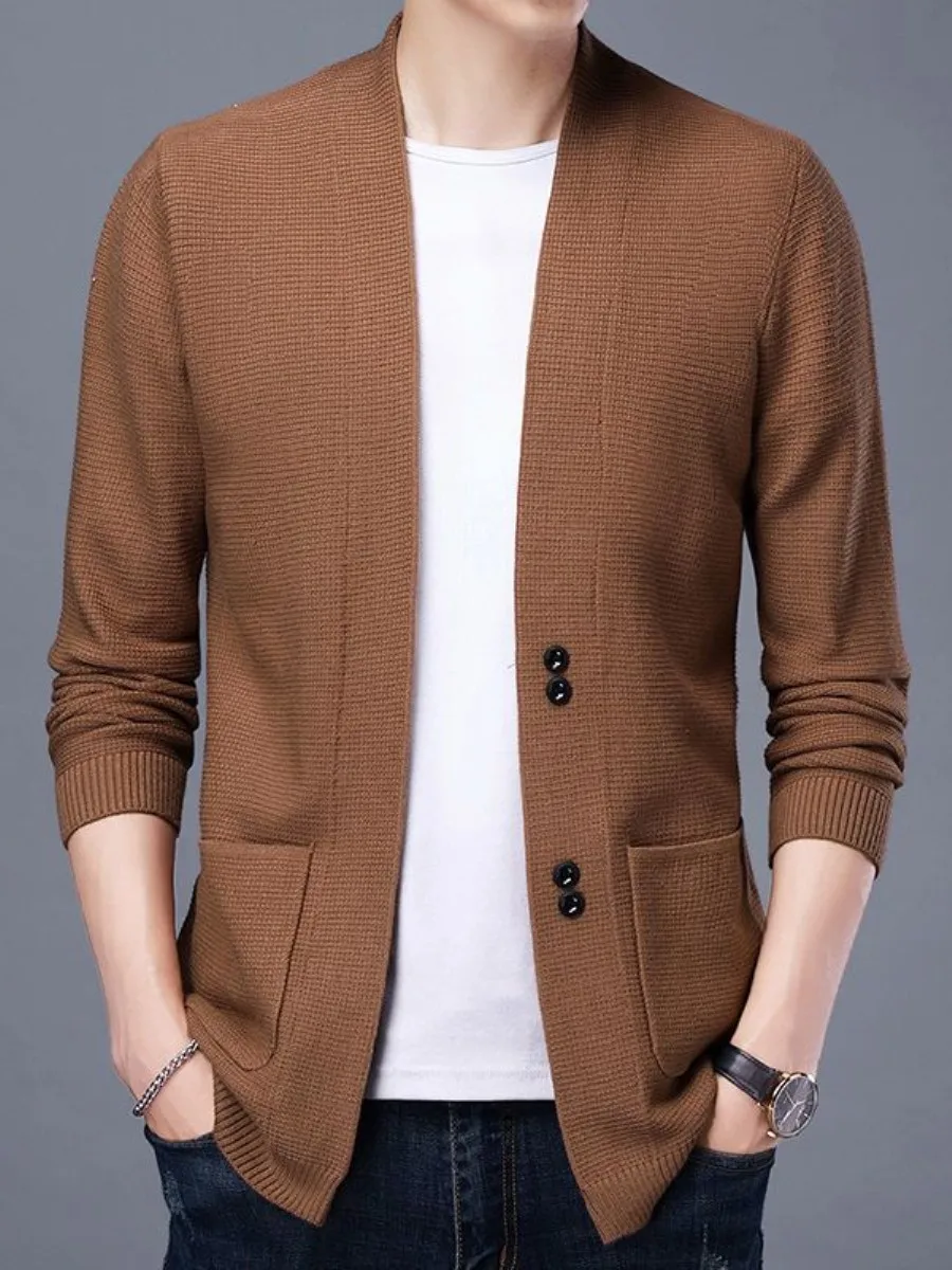 

Faionable Knitted Cardigan Men's Jaet Pure Color Sweater Open Front Casual Sle Winter Long Sve Regular Fit Youthwear