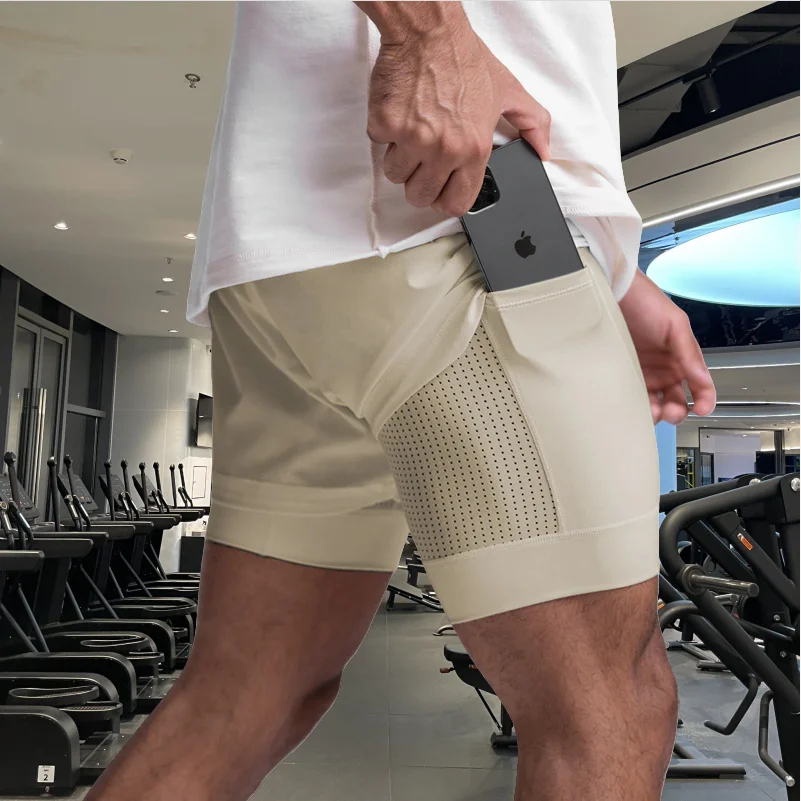 2025 NEW men's sports shorts 2 in 1 Running shorts men's double layer breathable fitness bodybuilding training Jogging Shorts