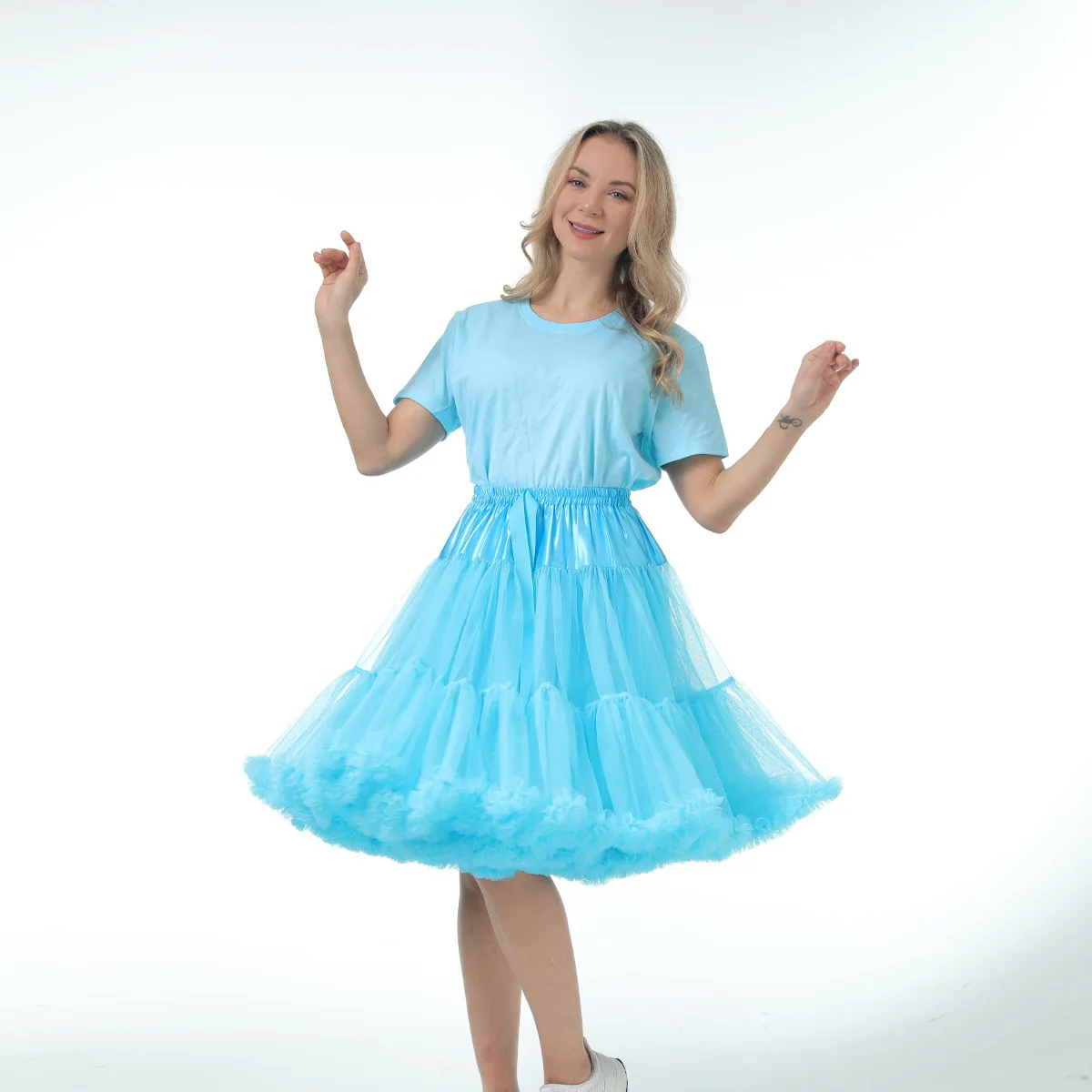 Skirt Length 55cm Women Tutu Skirt Solid Fluffy Tulle Princess Ball Gown Pettiskirt Ladys Ballet Party Performance Dress PP008