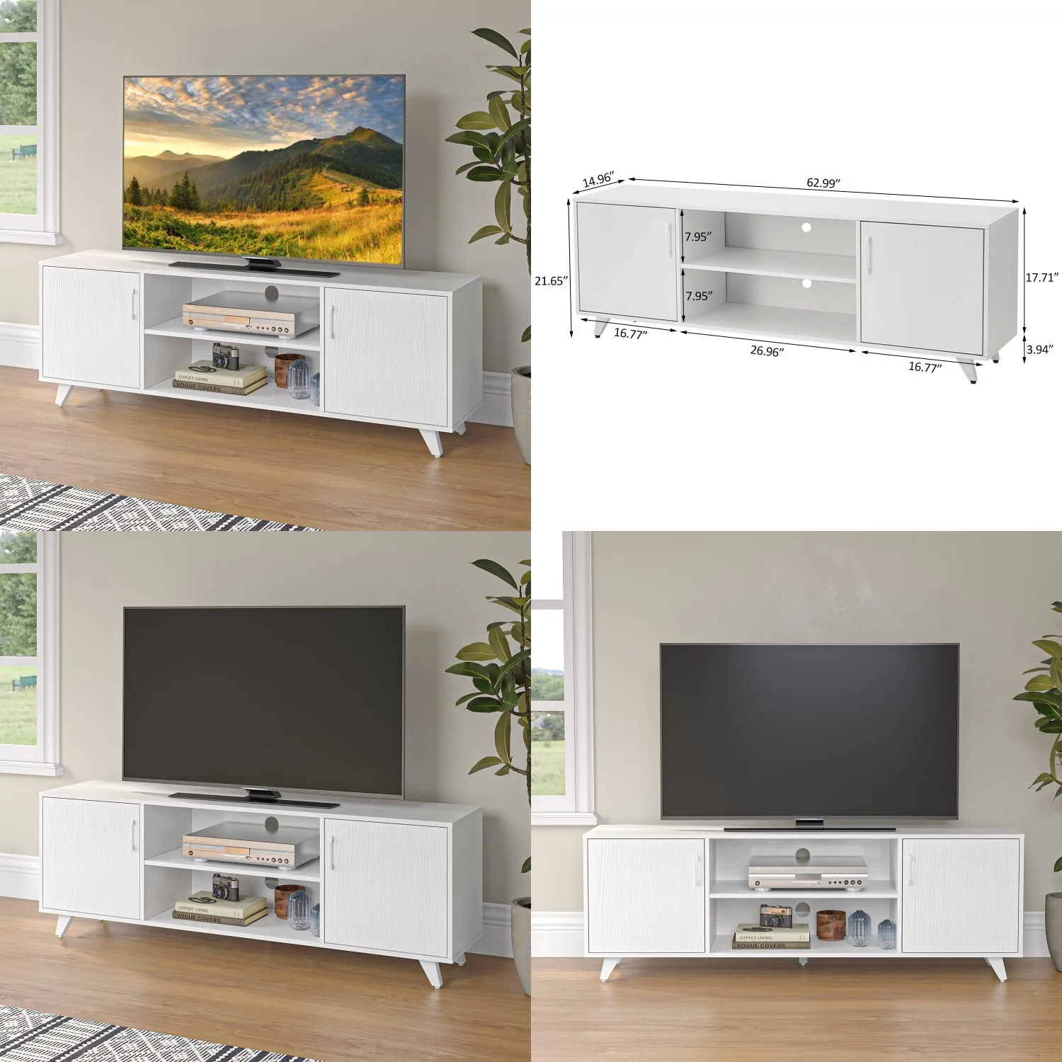 

Modern 63" White TV Stand with 2 Doors & Shelves Media Entertainment Console Furniture, Customized