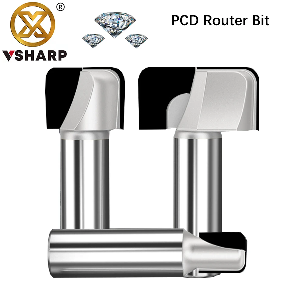 Vsharp PCD двойная дуга с круглым дном, алмазная деревообрабатывающая фреза, концевая фреза для дверной панели шкафа для ДСП МДФ Vsharp PCD двойная дуга с круглым дном, алмазная деревообрабатывающая фреза, концевая фреза для дверной панели шкафа для ДСП МДФ