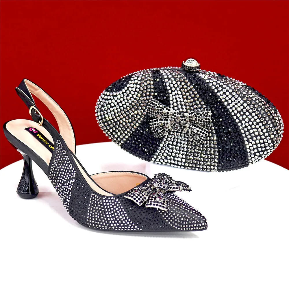Italian Design Women's African Pointy Toe Thin Heels Streamline Texture Style Fashion Party High Heels And Exquisite Clutch Bags
