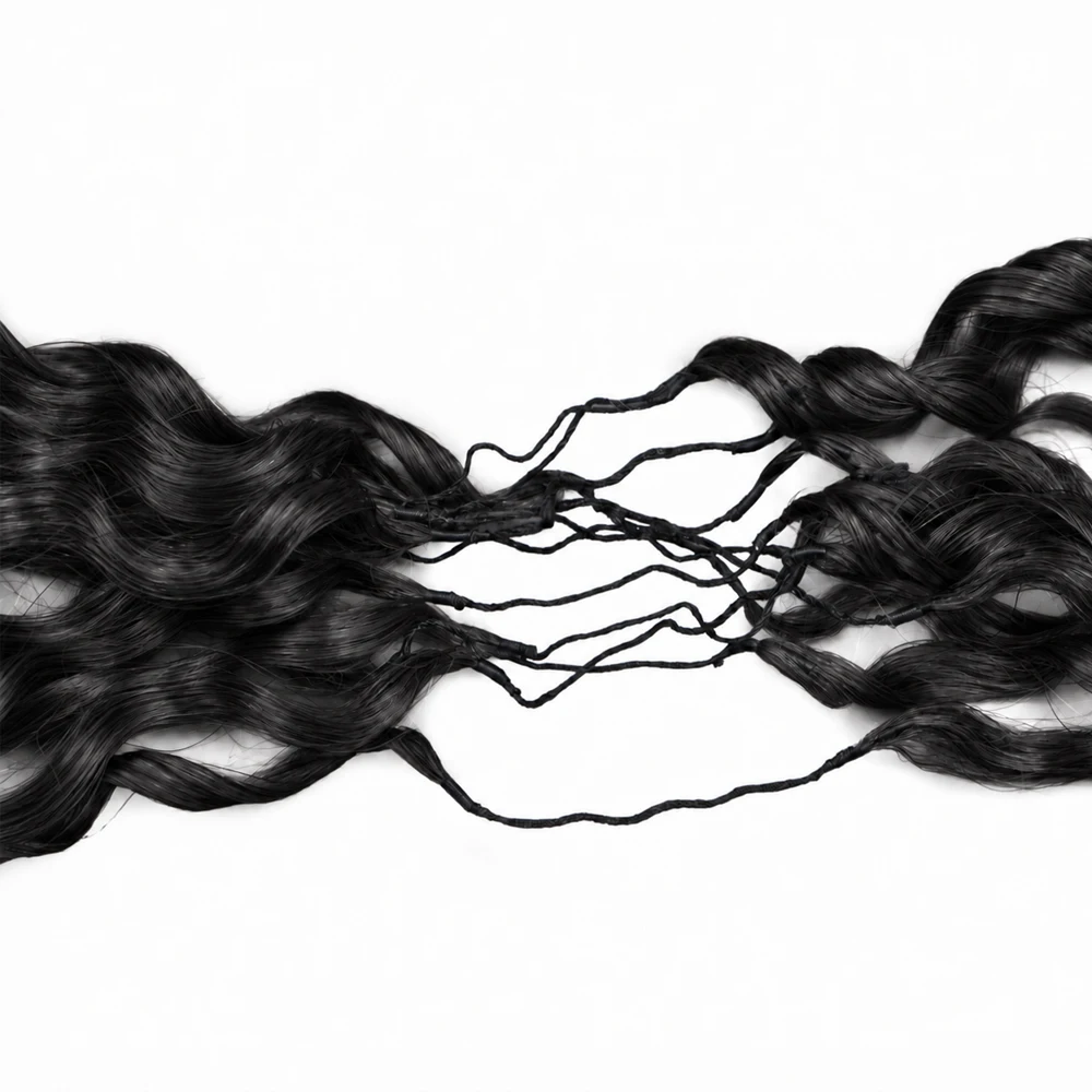 Natural Black Color Water Wave Deep Wave Feather Crochet Human Hair Extensions Miracle Knots Knotless Pre Separated Boho Braiding Hair Soft Natural Curls Lightweight Reusable Protective Style For Women view 6