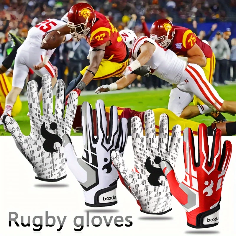 New Super Fiber Silicone Anti Slip Palm American Football and Rugby Gloves with Adjustable Closure and Non Slip Soccer Gloves