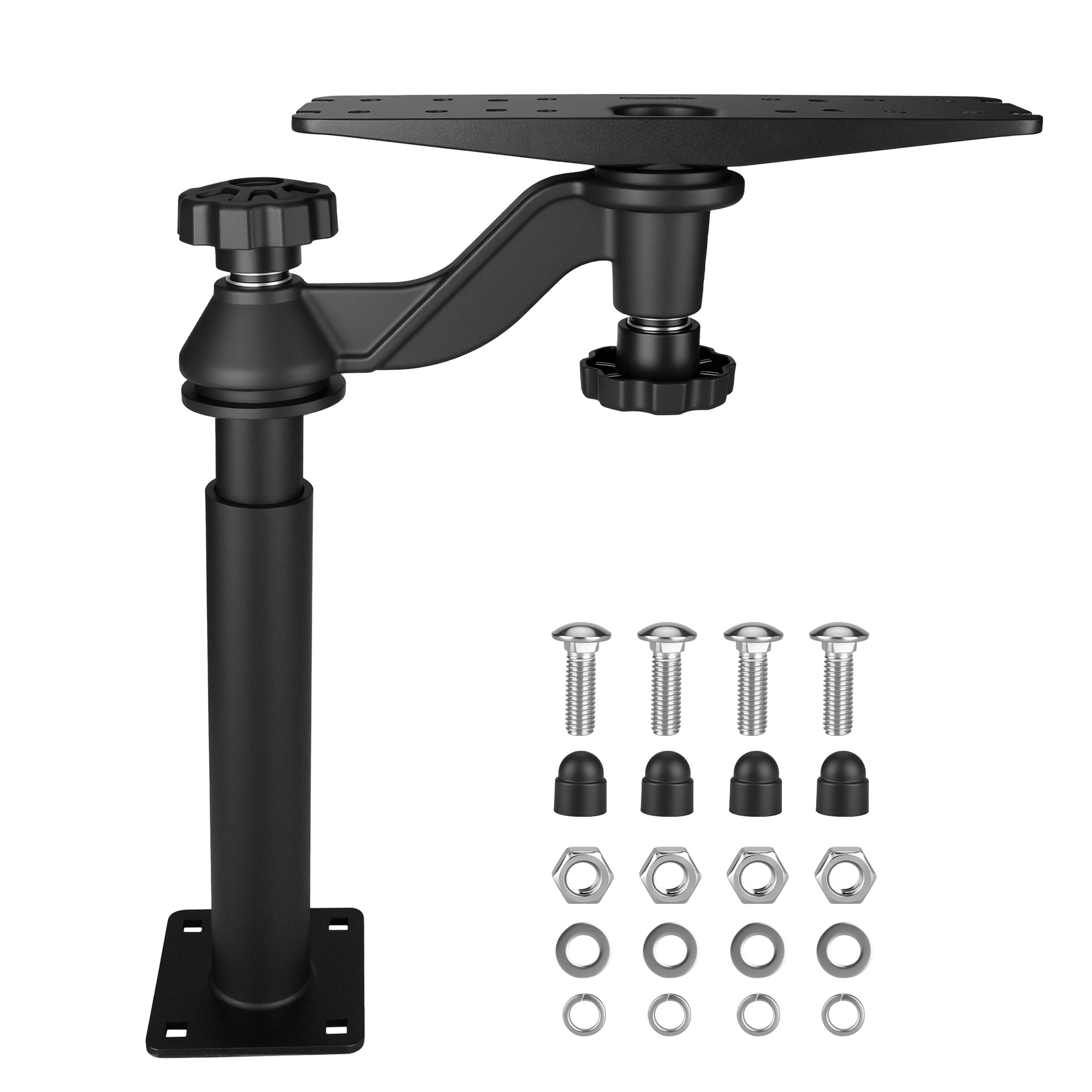 Telescopic pedestal mount with 12-inch display, aluminum marine bracket for fish finders, compatible with Garmin and Lowrance